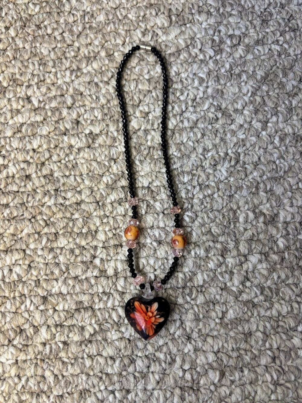Glass Floral Heart Pendant Necklace